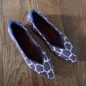 Rothy’s The Point, purple giraffe print, gently worn, size 5.5